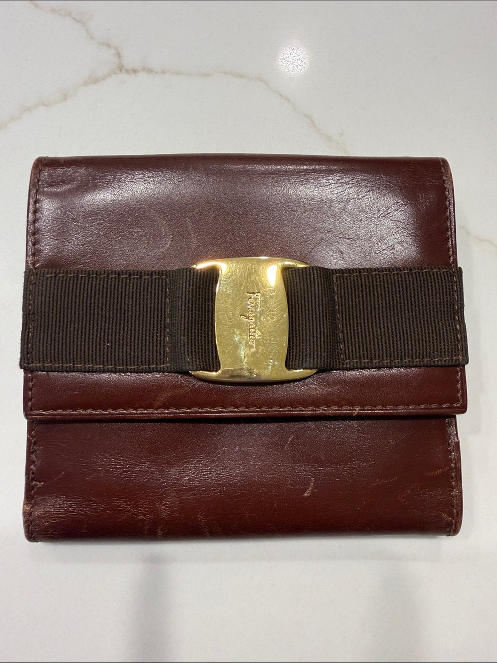 Salvatore Ferragamo Dark Brown Leather Wallet with Gold Gancini